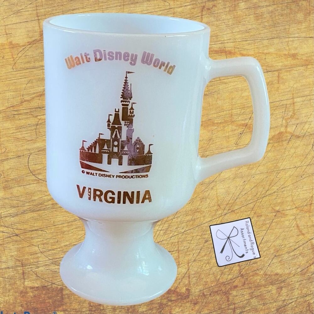Walt Disney World Virginia Walt Disney Productions Pedestal Milk Glass Mug